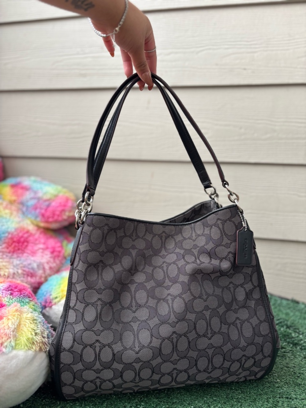 Coach Monogram Shoulder Bag in Charcoal Gray
